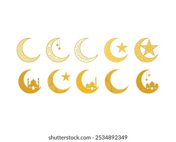 Conjunto de elementos de ornamento de luna islámica