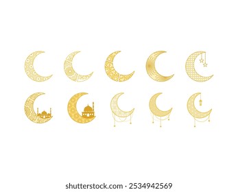 Conjunto de elementos de ornamento de luna islámica 