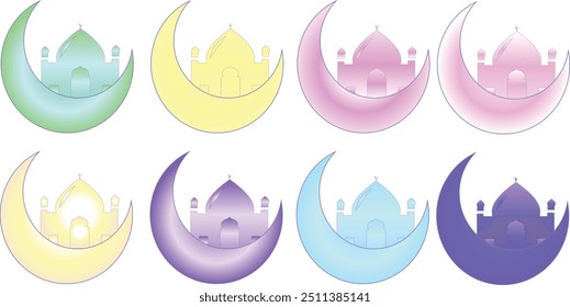 Islamic moon pack in stunning Vector 10 EPS illustration quality. Islamic moon in cool colors for Ramadan Kareem, Eid Al-Fitr, greeting, and Eid Al-Adha. Islamic design moon in rich colors.