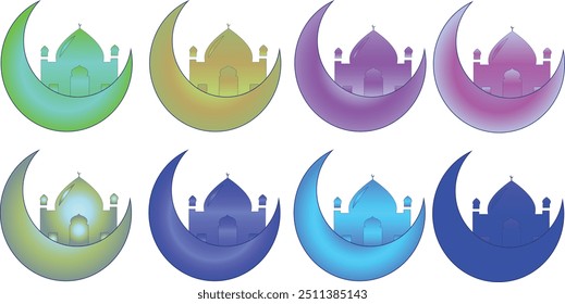 Islamic moon pack in stunning Vector 10 EPS illustration quality. Islamic moon in cool colors for Ramadan Kareem, Eid Al-Fitr, greeting, and Eid Al-Adha. Islamic design moon in rich colors.