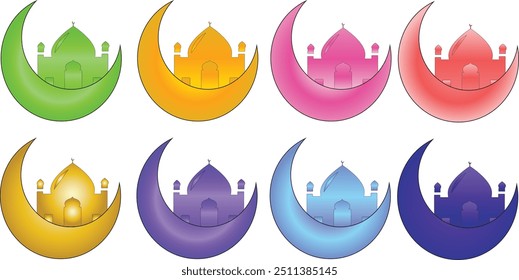 Islamic moon pack in stunning Vector 10 EPS illustration quality. Islamic moon in cool colors for Ramadan Kareem, Eid Al-Fitr, greeting, and Eid Al-Adha. Islamic design moon in rich colors.