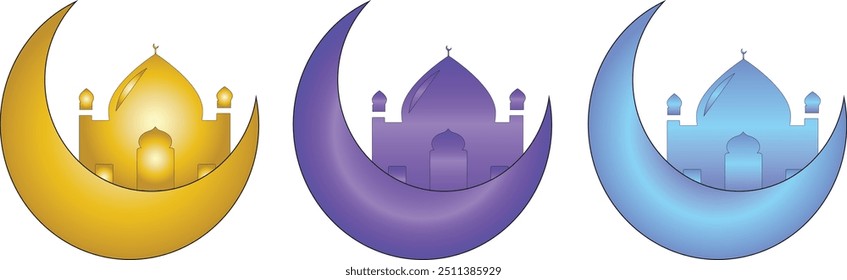 Islamic moon pack in stunning Vector 10 EPS illustration. Islamic moon in cool colors for Ramadan Kareem, Eid Al-Fitr, greeting, and Eid Al-Adha. Islamic design moon Vector in different colors.