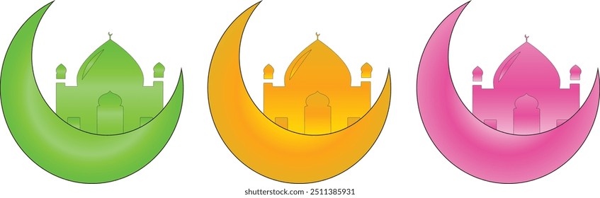 Islamic moon pack in stunning Vector 10 EPS illustration. Islamic moon in cool colors for Ramadan Kareem, Eid Al-Fitr, greeting, and Eid Al-Adha. Islamic design moon Vector in different colors.