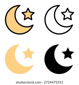 Iconos Islámicos De La Luna Y De La Estrella, Convenientes Para Los App Móviles, Los App Del Web Y Los Medios De Comunicación Impresos. Múltiples iconos de estilo, 