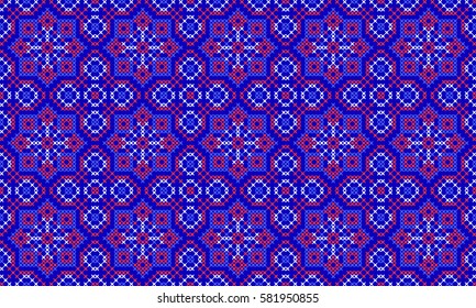 Islamic, Moroccan,Arab,Turkish Seamless Abstract Pattern. Embroidered Handmade Ethnic Ornament Handmade from Stitches for Textile Design, Greeting Cards, Background, Invitations, Wrapping, Wallpaper.