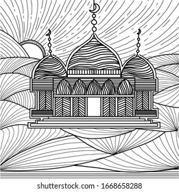 Islamic mosque above the desert. Background Vector eps10