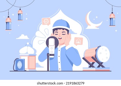 islamic mosque and adzan concept illustration adzan means islamic prayer call