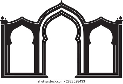 Islamic Mosque Arch Frame Vector – Elegant Arabic Mihrab Border and Architectural Silhouette Isolated on White