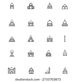 Islamic Mosque Architecture Icons Set