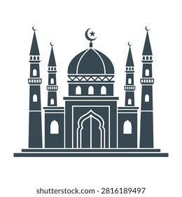 Islamic mosque architecture with minarets and dome, religious building design