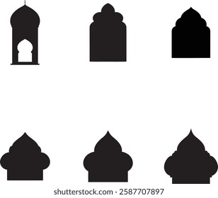 Islamic Mosque Archway Silhouette Set with Traditional Arabic Architectural Design