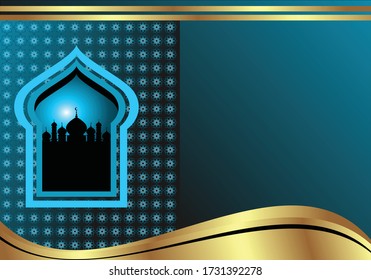 Islamic mosque background vector with pattern in blue and black color
