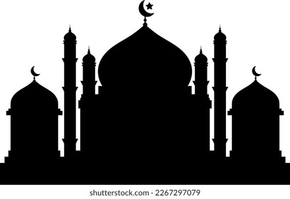 Islamic mosque black silhouette icon symbol clip art cartoon animated vector illustration design for ramadan, eid al fitr, al adha, isra mi'raj, muharram