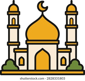 Islamic mosque building with dome and minarets icon