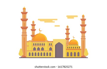 Islamic Mosque Building Flat Design Vector Illustration
