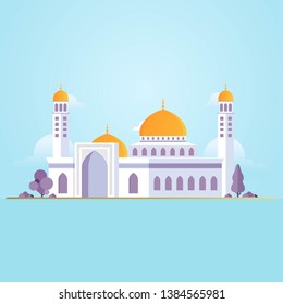 Islamic mosque building flat vector illustration suitable for map, infographics, and ramadan greeting card