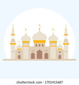 Islamic mosque building flat vector illustration suitable for website, wallpaper, element, logo, background, map, infographics, and ramadan greeting card. Eid Mubarak greetings. Ramadan Kareem