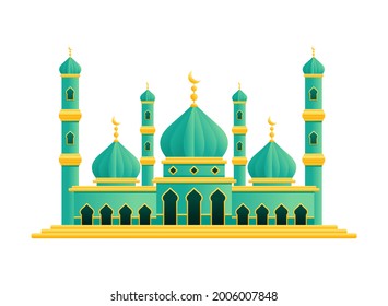 Islamic mosque building flat vector illustration suitable for map, infographics, and ramadan greeting card