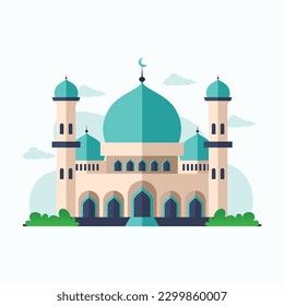 Islamic mosque building flat vector illustration