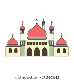 Islamic mosque building illustration with dome. Eastern cultural landmark muslim. vector