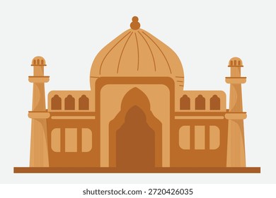 Ilustración de edificio de mezquita islámica en estilo de Vector plano con cúpula y minaretes. 