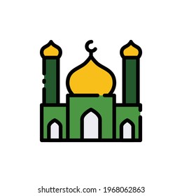 Islamic Mosque Building Vector Icon in Filled Outline Style. The holy place for Muslims to worship and pray. Vector illustration icons can be used for applications, websites, or part of a logo.