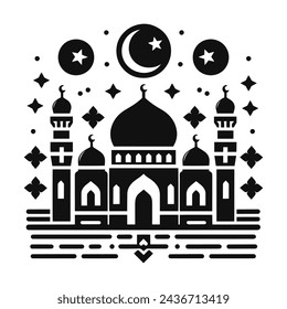 Islamic mosque buildings in silhouette for Ramadhan background. Black color mosque buildings