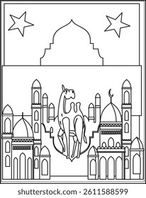 Islamic Mosque Coloring Page Coloring Islamic Mosque Drawing Islamic Mosque Coloring Page For Adults Coloring Prayer In Islamic Mosque Outline Sketch Vector.
