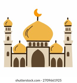 Mesquita islâmica em estilo acolhedor e plano para as celebrações do Ramadã. Adequado para cartazes, ícones, cartões de saudação, banners e gráficos festivos.