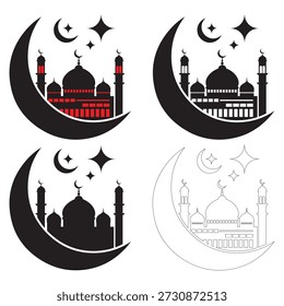 Islamic Mosque Crescent Moon Ramadan Vector Icon Set