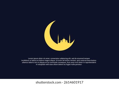 Islamic Mosque and crescent moon Silhouette in the Night