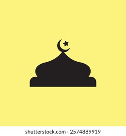 Islamic mosque with crescent moon and star icon vector illustration isolated on yellow background