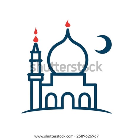 An Islamic mosque with a crescent moon, a widely recognized symbol in Islamic culture.