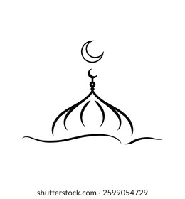 Islamic Mosque Dome with Crescent Moon Symbol Vector Illustration