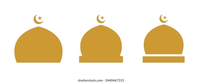 Islamic Mosque Dome Set with Gold Color - Solid Icon Design - Editable Vector : Suitable for Islamic Theme and Other Graphic Related Assets.