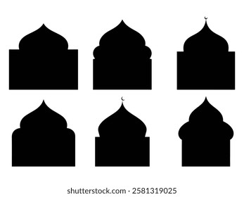 Islamic Mosque Dome Silhouette, Islamic window shape vector art, Islamic shape vector on white background