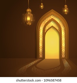 Islamic mosque door glow background with arabic pattern