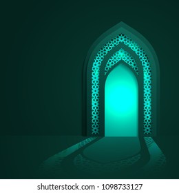 Islamic mosque door glow background with arabic pattern