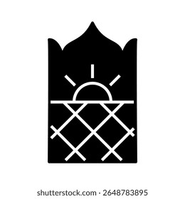 Islamic mosque door glyph icon. Stained glass window. Black silhouette. Vector stock illustration