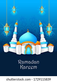 Islamic mosque in Eid Mubarak (Happy Eid) Ramadan background in vector