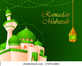 Islamic mosque in Eid Mubarak (Happy Eid) Ramadan background in vector