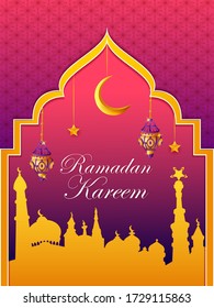 Islamic mosque in Eid Mubarak (Happy Eid) Ramadan background in vector