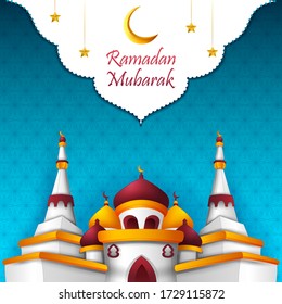 Islamic mosque in Eid Mubarak (Happy Eid) Ramadan background in vector