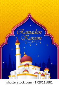 Islamic mosque in Eid Mubarak (Happy Eid) Ramadan background in vector