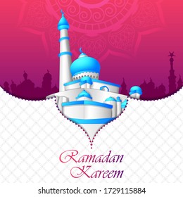 Islamic mosque in Eid Mubarak (Happy Eid) Ramadan background in vector