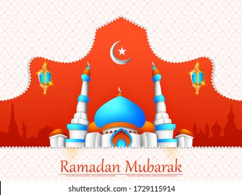 Islamic mosque in Eid Mubarak (Happy Eid) Ramadan background in vector