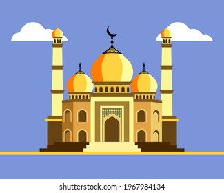 islamic mosque with flat design.  Islamic building vector illustration