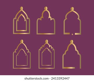 Islamic Mosque frame border Set vector. mosque shape window bundle design for Eid ul Fitr, Eid ul Adha, Eid Greeting cards, poster, banner.
