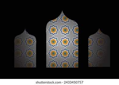 Islamic Mosque Gate with Colorful star shapes and Calliography background