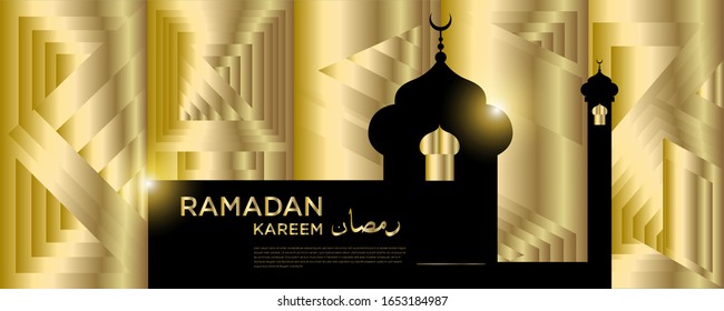 islamische Moschee, goldener Hintergrund, abstrakte Illustration für Rmadan Kareem Grußkarte und Banner
